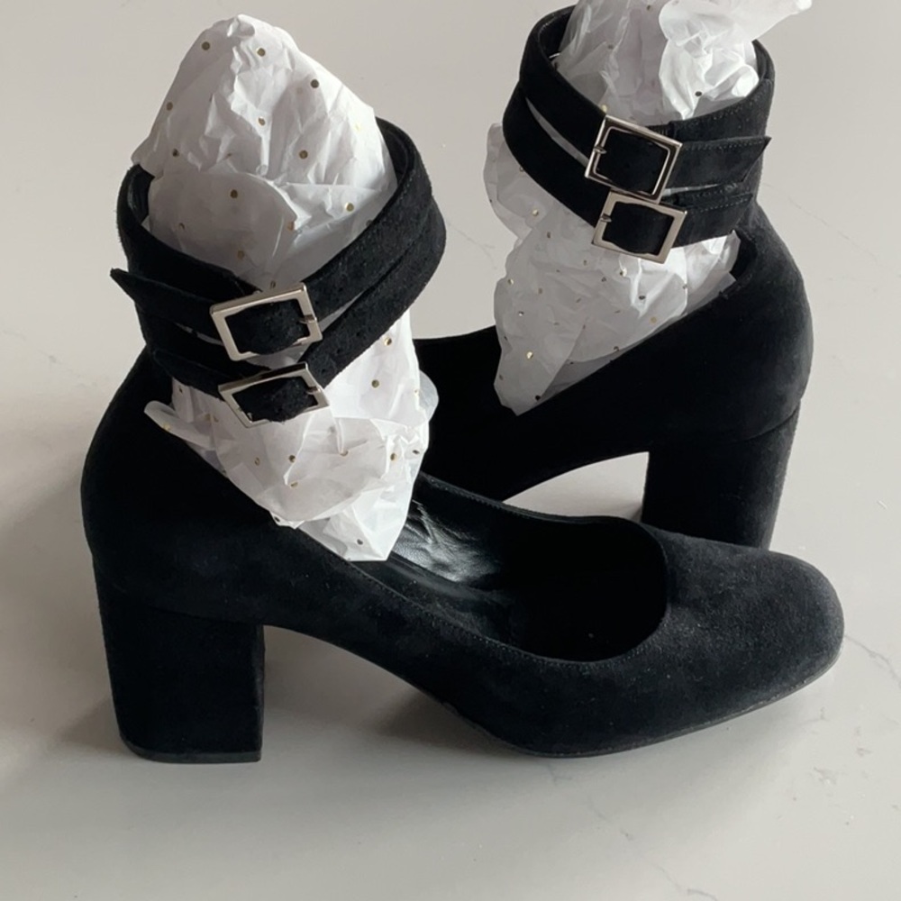 Yves Saint Laurent Black Chunky Heels with Double Straps